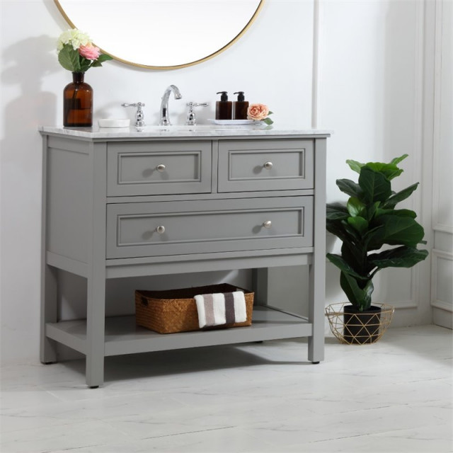 Elegant Decor Metropolis 24" Single Marble Top Bathroom Vanity in Gray ...