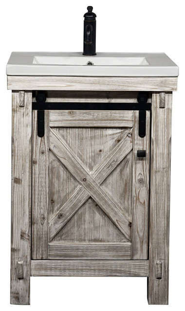 24 Rustic Solid Fir Barn Door Style, Farmhouse Bathroom Vanity Without Sink