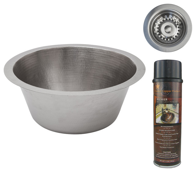 16" Round Hammered Copper Prep Sink, Nickel, 3.5" Drain Opening