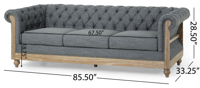 Chesterfield Sofa, Rustic Wood Frame & Tufted Backrest & Rolled Arms ...