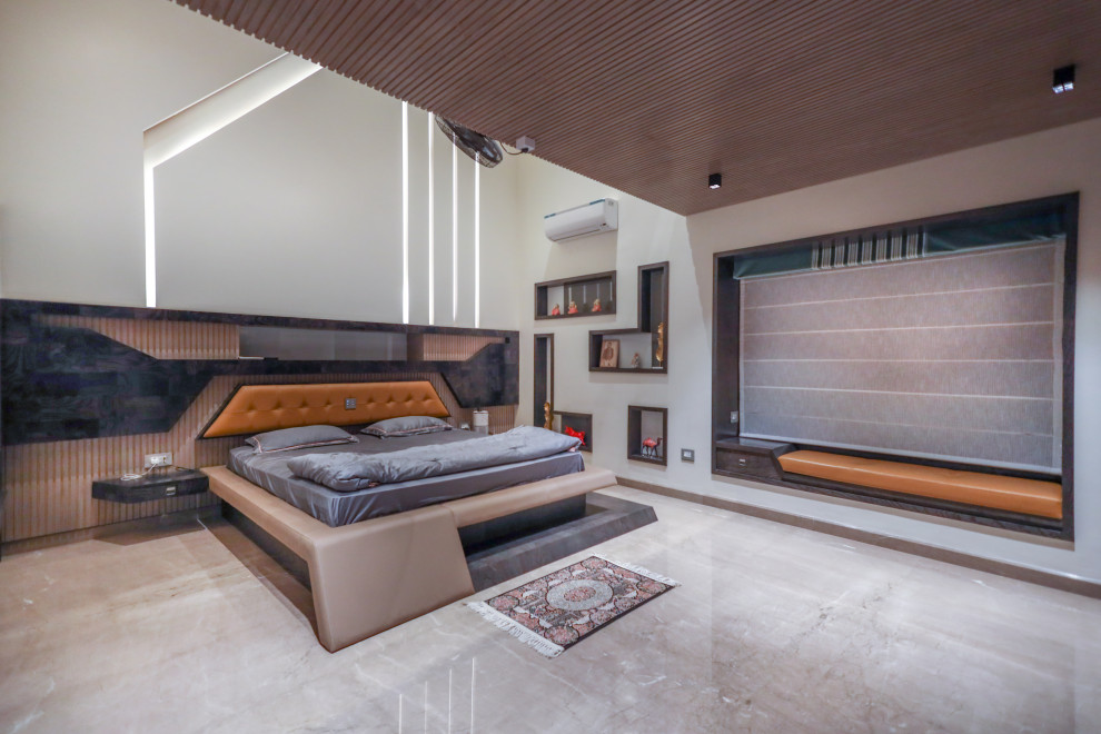 Design ideas for a modern bedroom in Bengaluru.