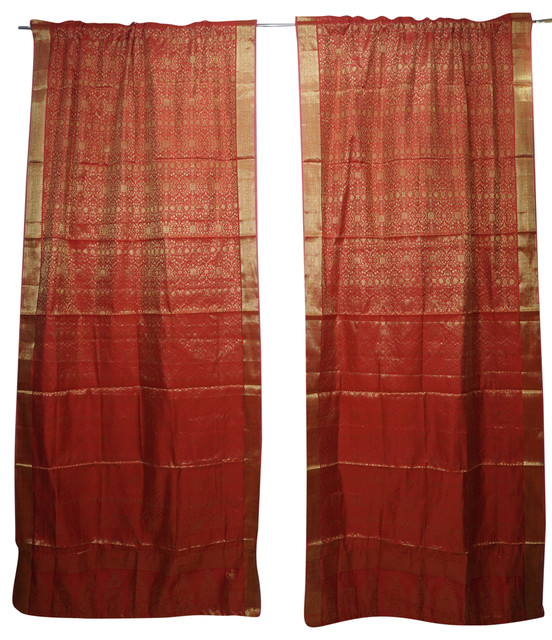 2 Indian Silk Sari Window Treatment Draperies Curtains Bedroom