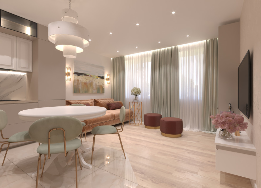 Дизайн-проект  интерьера гостиной  в стиле Контемпорари с элементами Арт-Деко.