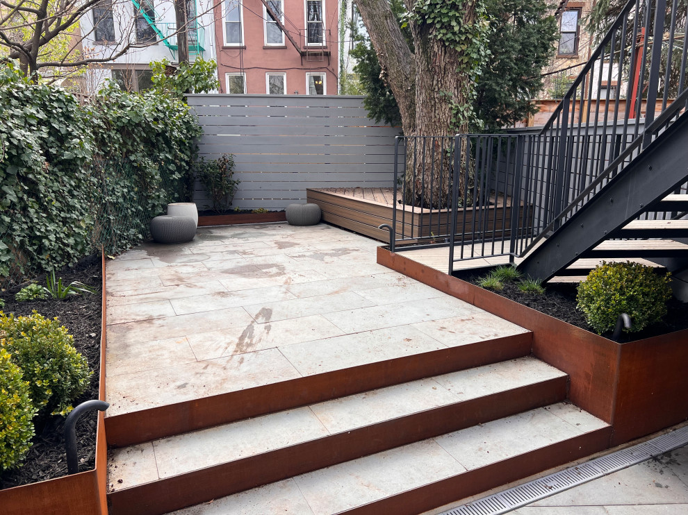 Park Slope backyard corten planters
