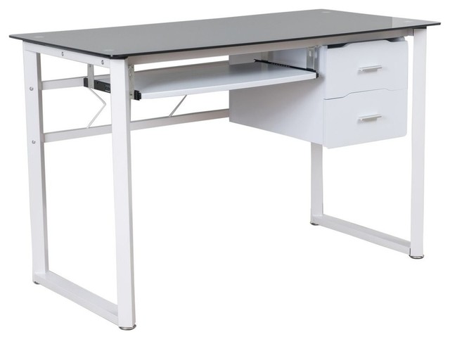 Gdf Studio Rivendell Black Tempered Glass Computer Desk