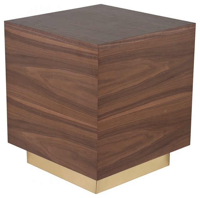 21 8 Tall Side Table Solid Walnut Recessed Brushed Matte Gold Plinth Base