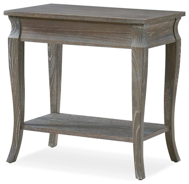 Traditional End Table, Cabriole Legs With Rectangular Top & Shelf, Gray