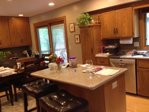 Kitchen Island Different Color Than Cabinets need help with kitchen cabinet finish (paint or stain?) Kitchen Island Different Color Than Cabinets need help with kitchen cabinet finish (paint or stain?)