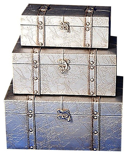 Set of 3 Embossed Silver Trunks