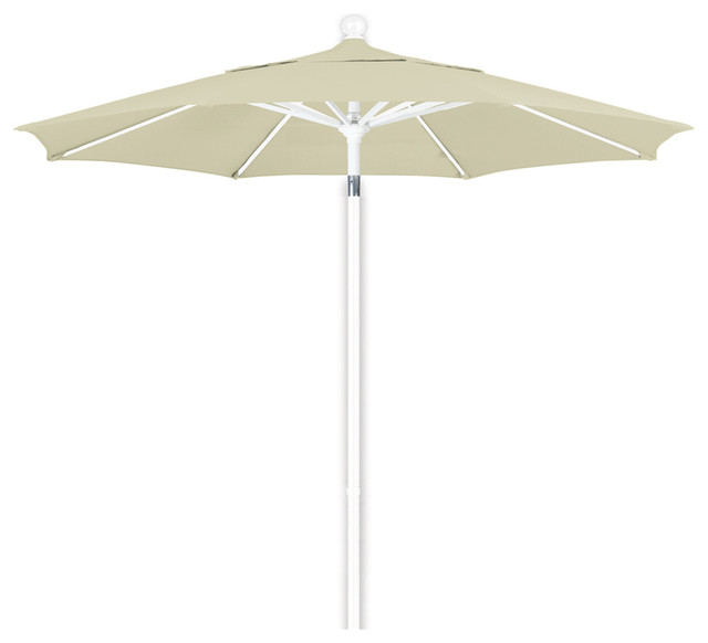 7.5 Foot Pacifica Fabric Aluminum Pulley Lift Patio Umbrella, White Pole