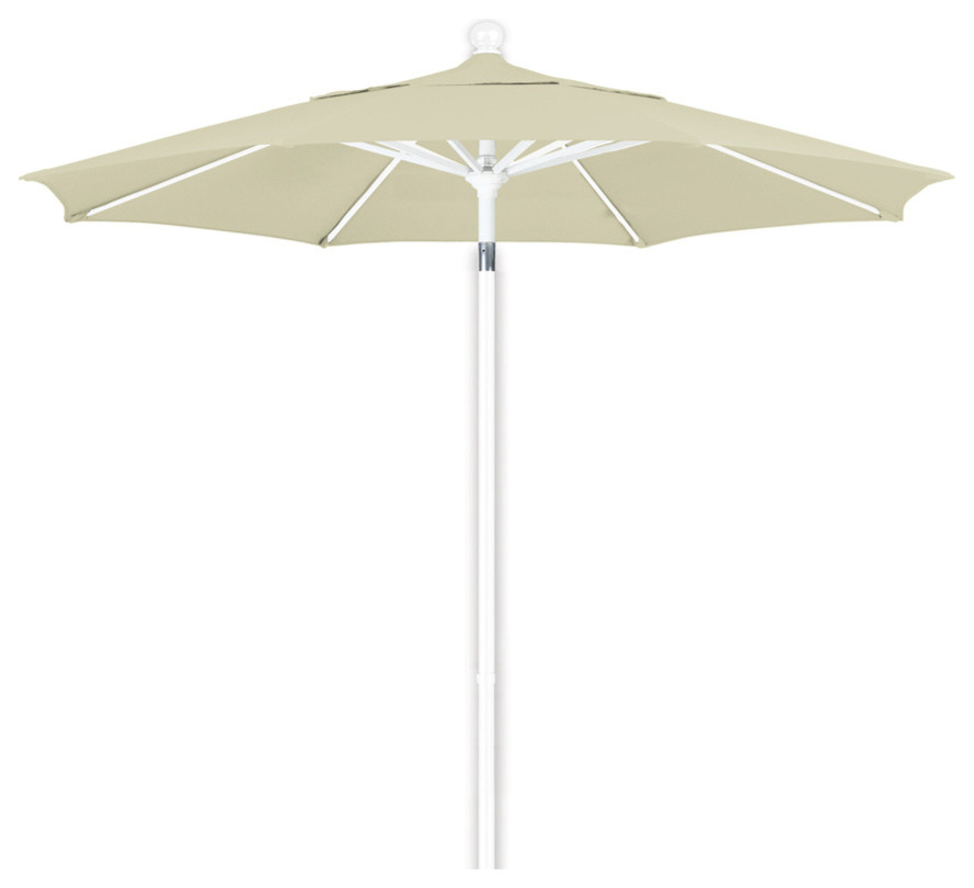 7.5 Foot Pacifica Fabric Aluminum Pulley Lift Patio Umbrella, White Pole