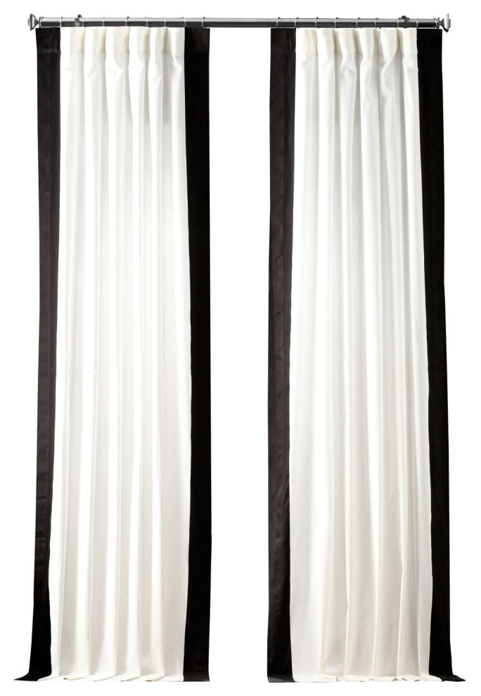 Vertical Colorblock Panama Single Panel Curtain, Black, 50"x108"
