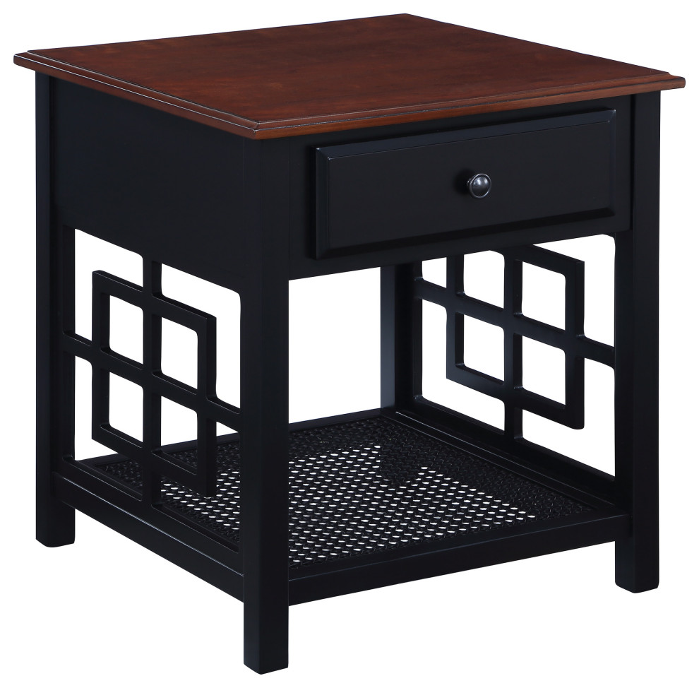Oxford Accent Table With Drawer, Black Finish Frame and Cherry Finish Top
