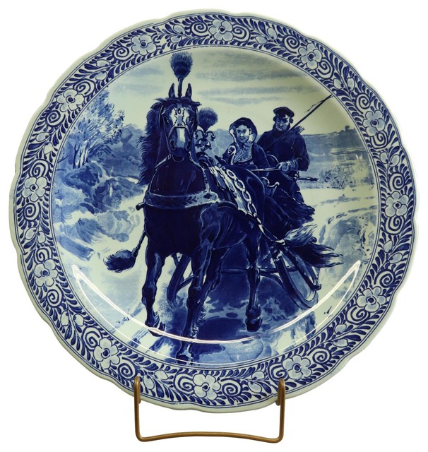 afdeling Plateau Stal Consigned Antique Plate Petrus Regout Blue Delft Carriage Large White Black  - Traditional - Decorative Plates - by EuroLuxHome | Houzz