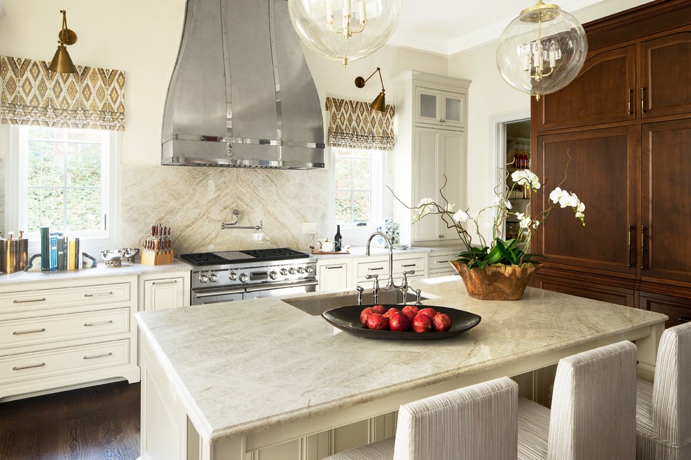 Example of a trendy kitchen design in Atlanta with quartzite countertops