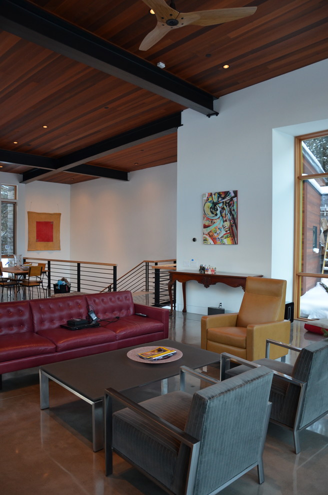 Photo of a contemporary living room in Denver with concrete floors.