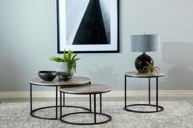 Coaster Lainey 2-Piece Round Faux Marble Nesting Coffee Table Grey