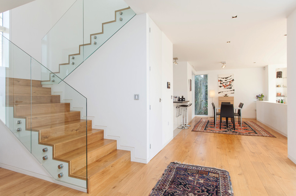 Contemporary wood staircase in Hampshire.