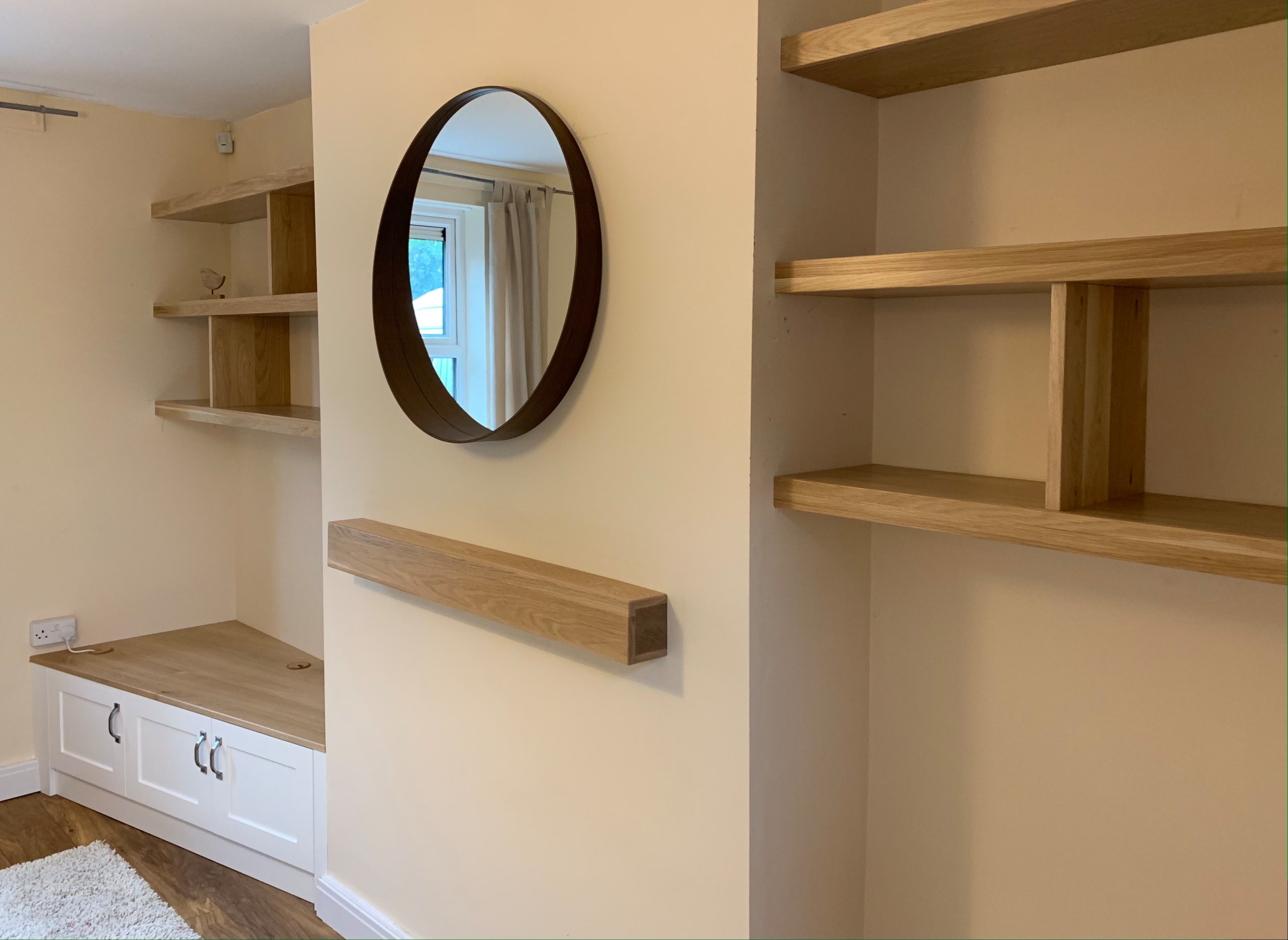 Bespoke Fitted Alcove Furniture in Oak and White