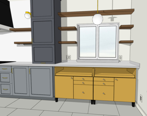 Inspiration for a transitional galley vinyl floor and gray floor kitchen remodel with an undermount sink, shaker cabinets, blue cabinets, quartz countertops, multicolored backsplash, ceramic backsplash, stainless steel appliances, a peninsula and white countertops