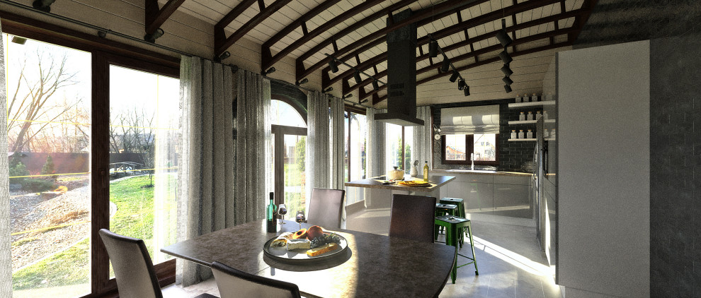 Кухня-столовая в нашем проекте реконструкции загородного "отчего" дома