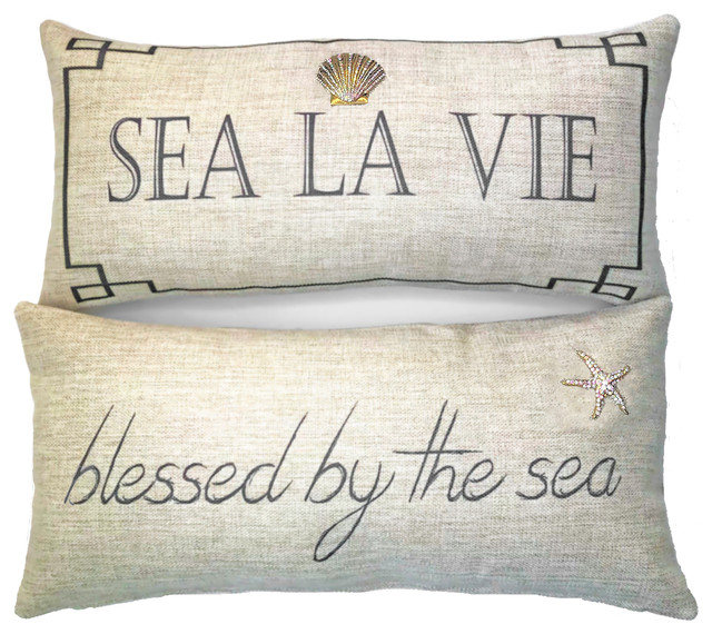 Sea La Vie Tan Coastal Doublesided Beach Pillow With Starfish And