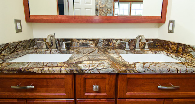 Rainforest Brown Granite Vanity Tub Surround And Shower Wall