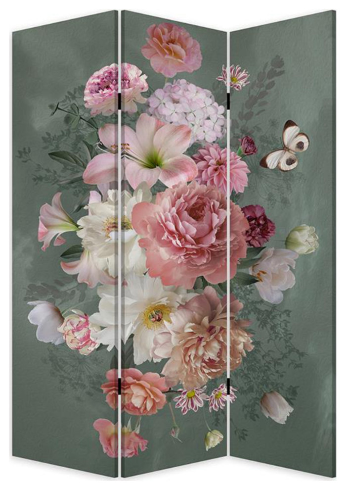 Romantic Floral Three Panel Room Divider Screen