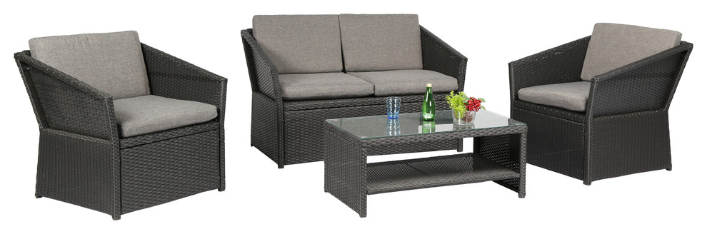 Mare Rattan Wicker Patio Set,  4 Pieces