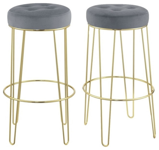 Picket House Furnishings Vera Bar Stool Set in Gray Midcentury Bar
