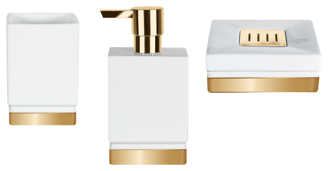 3-Piece Countertop Accessories Set Spirella Roma White And Gold Stoneware -  Contemporary - Bathroom Accessory Sets - by PRESENT USA Company | Houzz