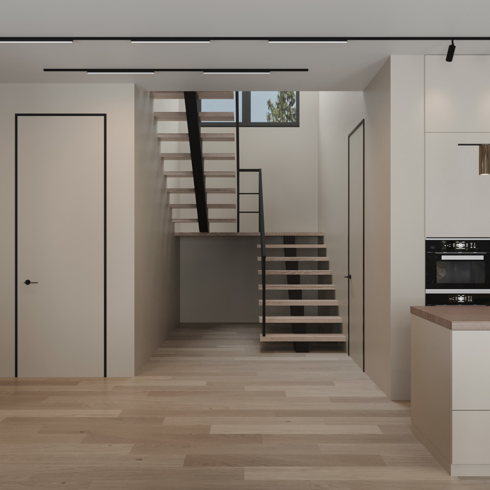 Кухня-гостиная в светлых тонах