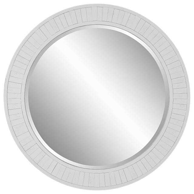 34" Coastal White Round Mirror Contemporary Wall Mirrors by