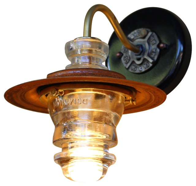 Insulator Light LED Sconce Lantern 7" Metal Hood, Dimming - Rustic - Wall  Sconces - by Railroadware | Houzz