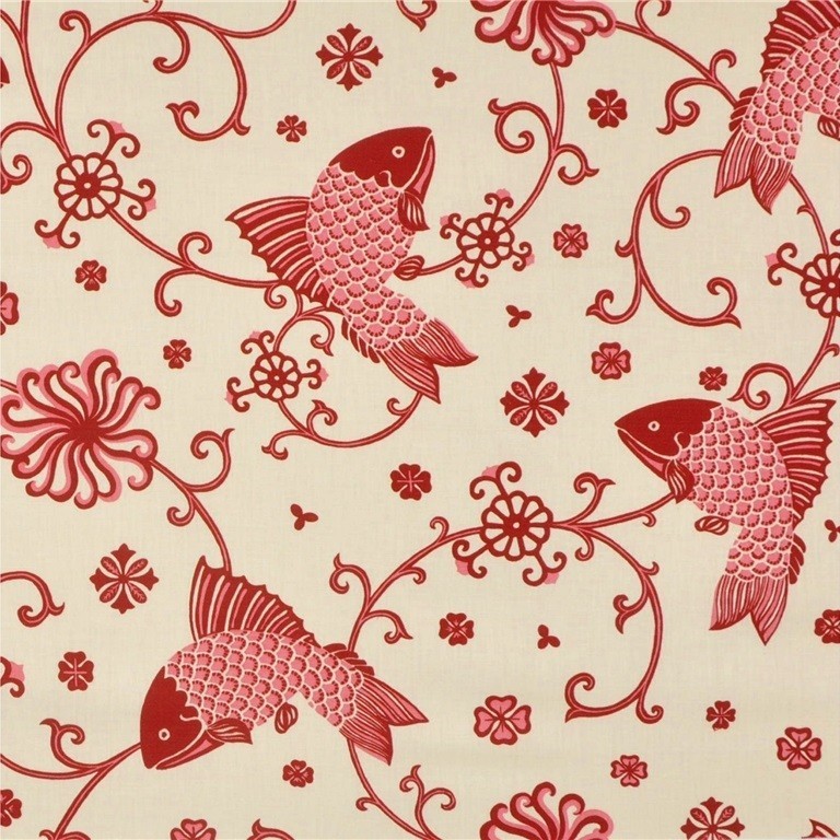 Lee Jofa Fabric Oriental Fishes Red On 949101.LJ.0