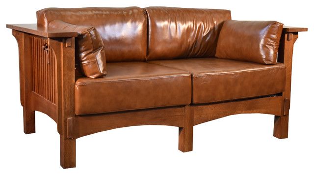 Mission Solid Quarter Sawn Oak And Leather Love Seat Craftsman Quarter Sawn Oak And Leather Love Seat