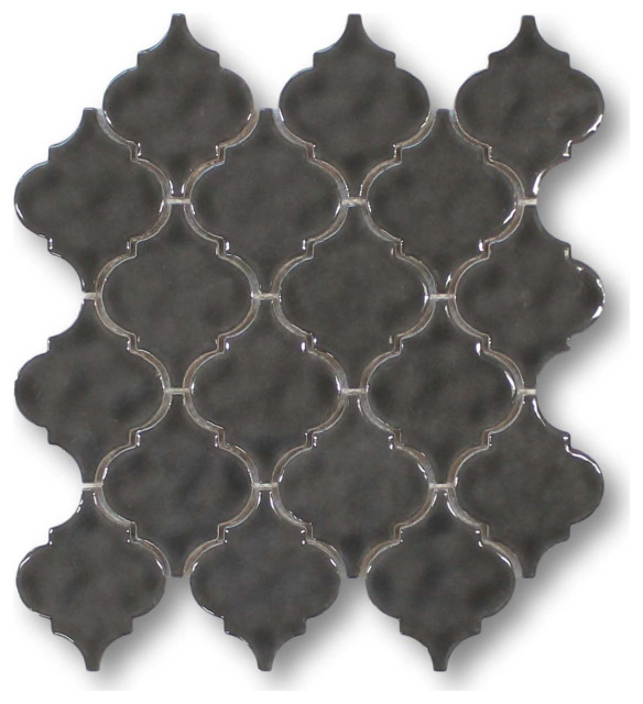 Ash Ceramic Arabesque Mosaic Tiles, 5 Sq Ft Box