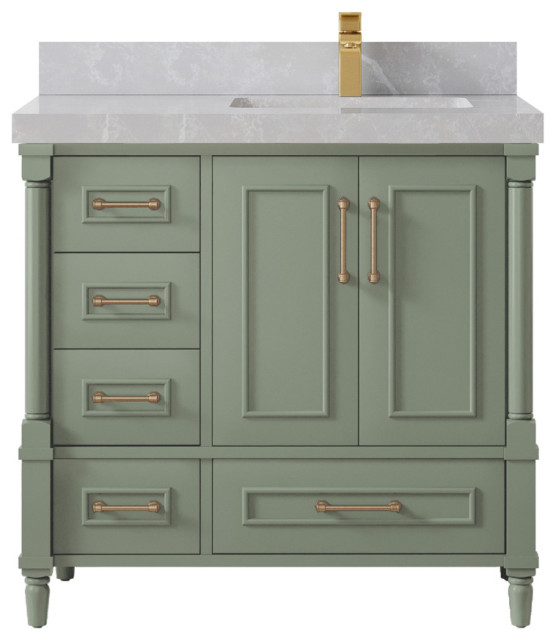 Aberdeen Bath Vanity, 36" Right Offset Transitional Bathroom