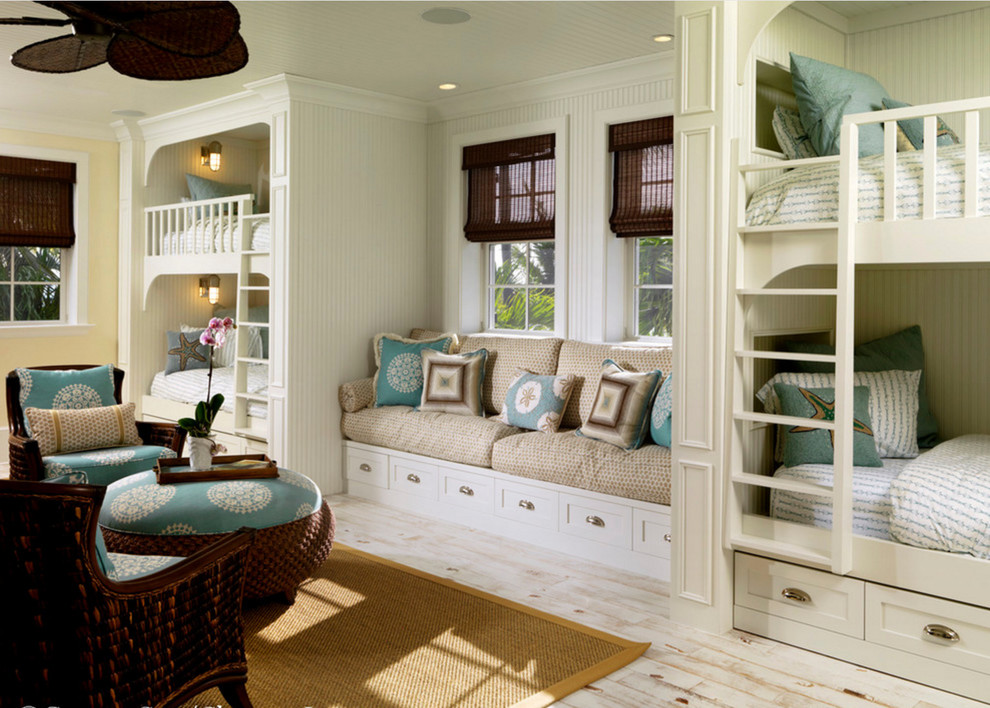 Design ideas for a beach style gender-neutral kids' playroom in Miami with white walls.