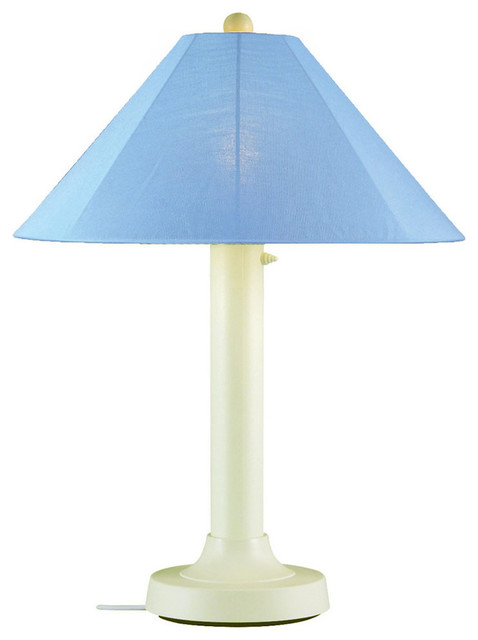 Catalina Table Lamp 39644 With 3" Bisque Body, Sky Blue Sunbrella Shade Fabric