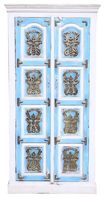 Autaugaville Handcrafted Brass Inlay 2 Door Reclaimed Wood Armoire