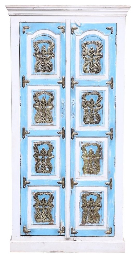 Autaugaville Handcrafted Brass Inlay 2 Door Reclaimed Wood Armoire