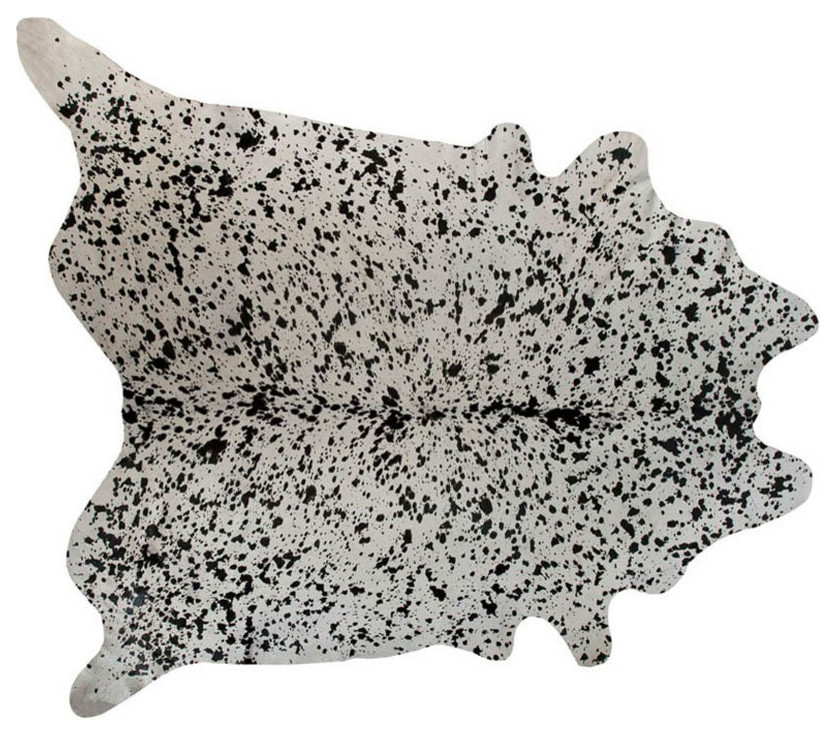Cow Hide Rug, Black and White Salt and Pepper Painted
