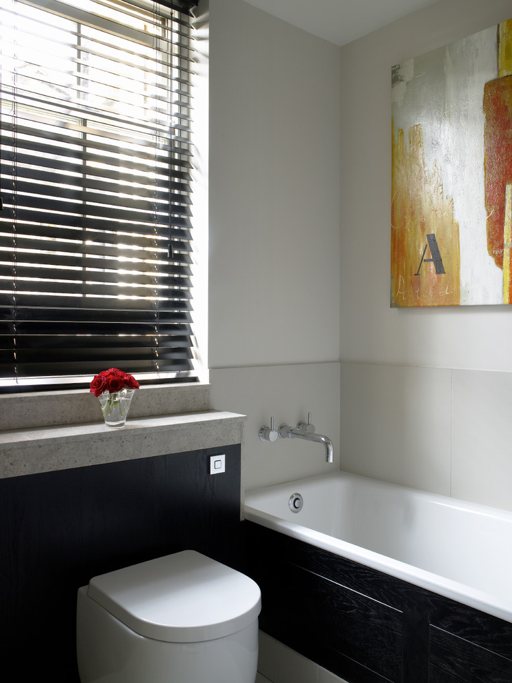 This is an example of a transitional bathroom in Wiltshire with an alcove tub.