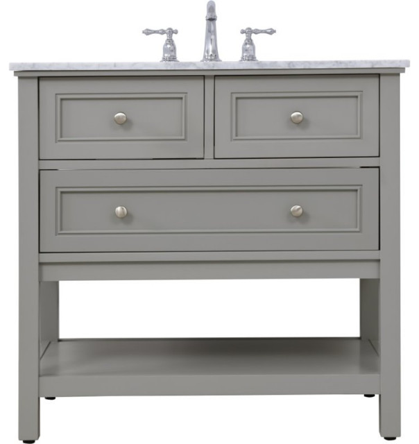 Elegant Decor Metropolis 24" Single Marble Top Bathroom Vanity in Gray ...
