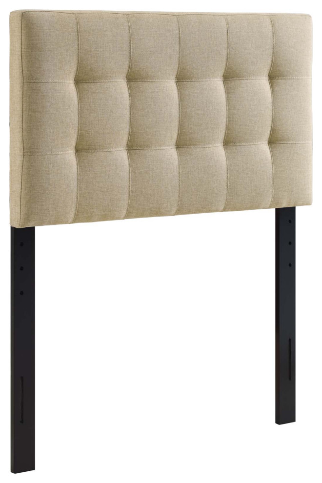 Lily Twin Tufted Upholstered Fabric Headboard, Beige