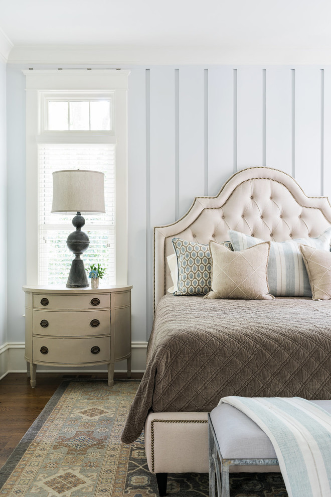 Mid-sized beach style master dark wood floor and brown floor bedroom photo in Atlanta with blue walls and no fireplace