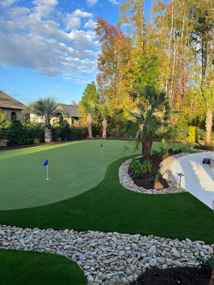 Landscape Transformation with Putting Green and Seating Area