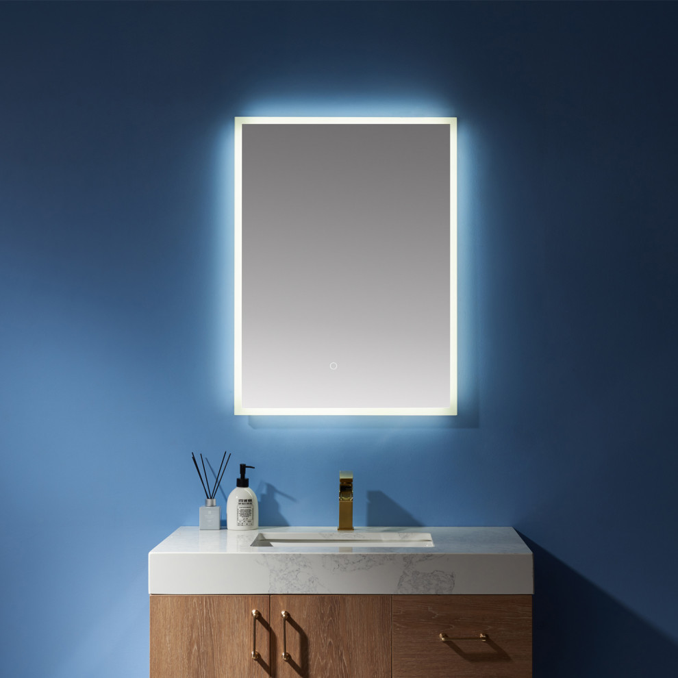 Rectangle Illuminated Bathroom/Vanity Wall Mirror, 24 Inch - Modern ...