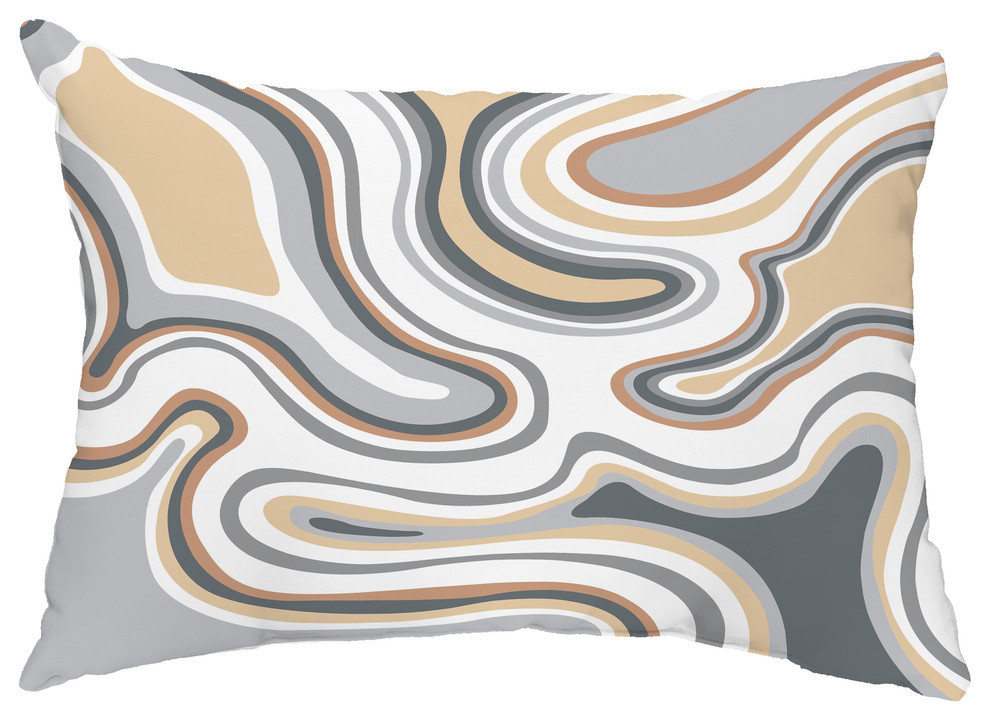 Agate 14"x20" Taupe Decorative Abstract Outdoor Pillow, Taupe/Beige